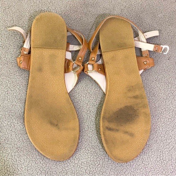 Faux leather gladiator sandals size 8 cognac brown and gold EUC OBO - Picture 6 of 7